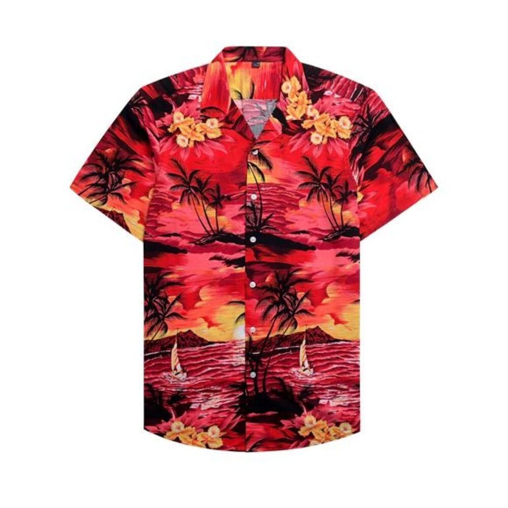 Casual Hawaiian Shirt Men Cotton Button Down Beach